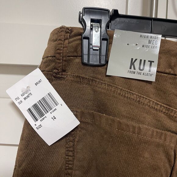 Kut From The Kloth Meg High Rise Wide Leg Raw Hem Pant Brunette Sz 14 NWT - Picture 4 of 6